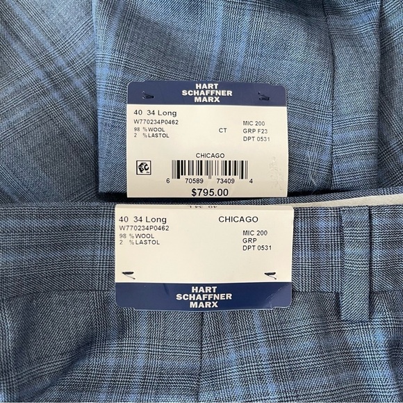 Hart Schaffner Marx 2 Piece Suit Mens 40L 34W Blue Wool Plaid Chicago Fit  $795 - Picture 4 of 16